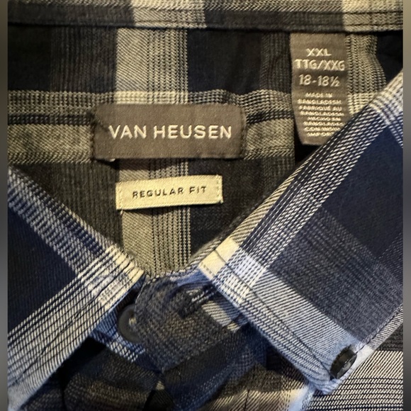🙌🤟💟💚💖HP Van Heusen Navy and White Plaid Men’s Shirt - Picture 6 of 11